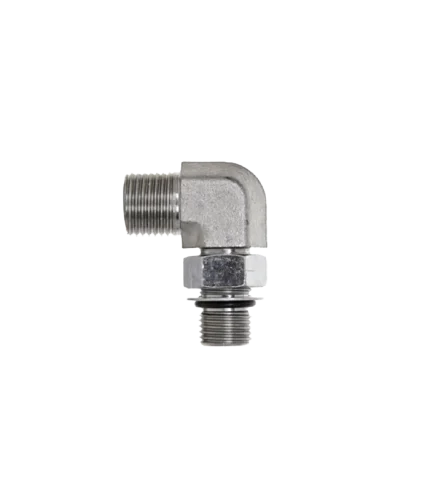 Adaptador Gates 6MFFOR-6MB90 de acero codo 90°, macho cara plana con O Ring 3/8 pulg. a macho O Ring Boss 3/8 pulg.